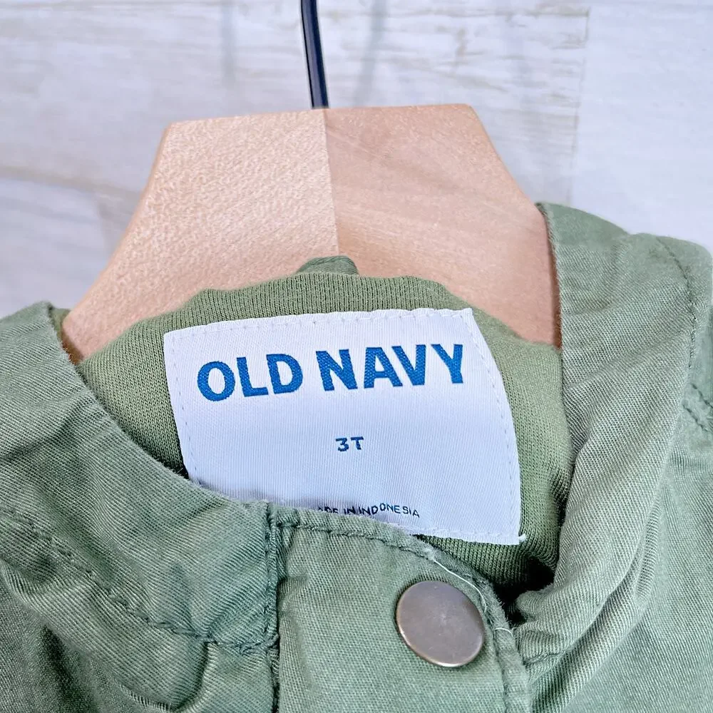 Old Navy Hooded Utility Scout Jacket Green Snap Button Lined Toddler Girl 3T